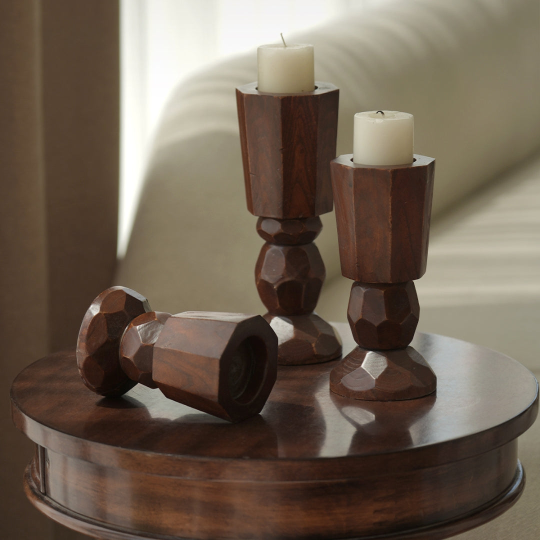 Hand-Carved Solid Wood Candleholder
