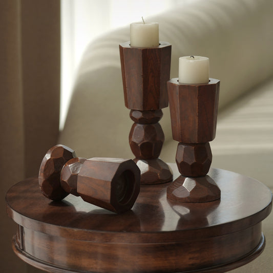 Hand-Carved Solid Wood Candleholder