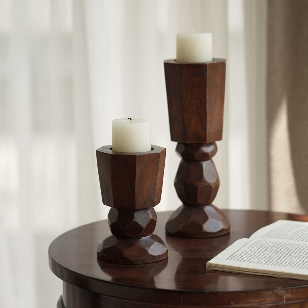 Hand-Carved Solid Wood Candleholder