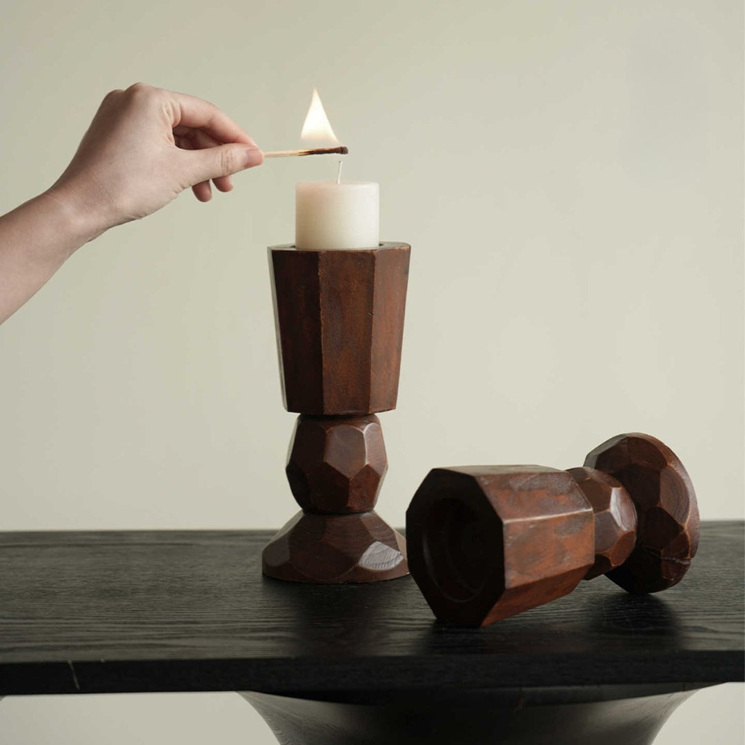 Hand-Carved Solid Wood Candleholder