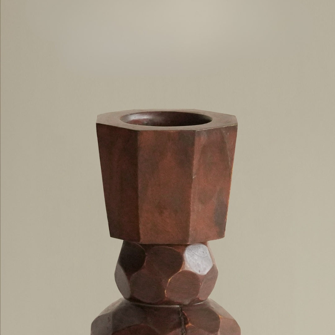 Hand-Carved Solid Wood Candleholder