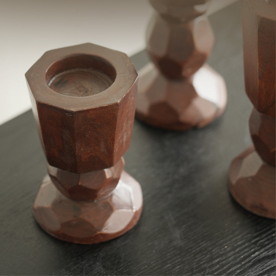 Hand-Carved Solid Wood Candleholder