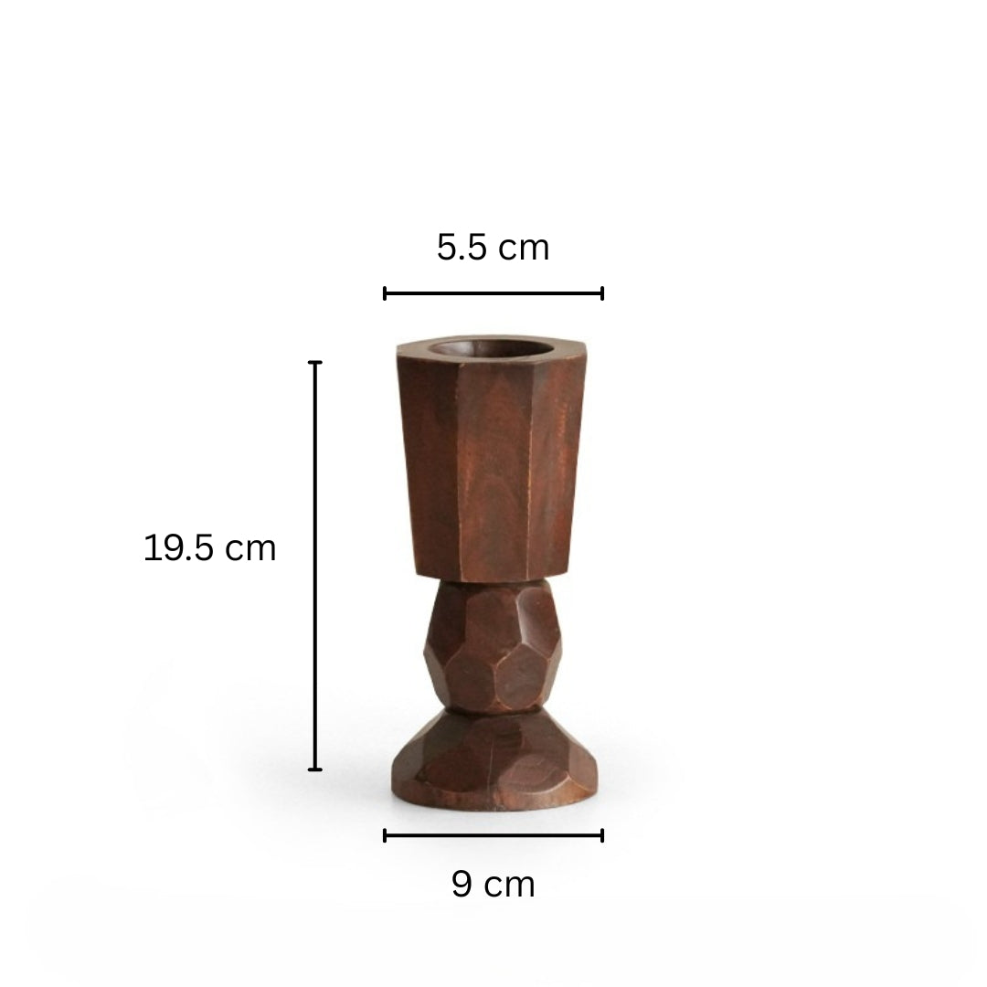 Hand-Carved Solid Wood Candleholder