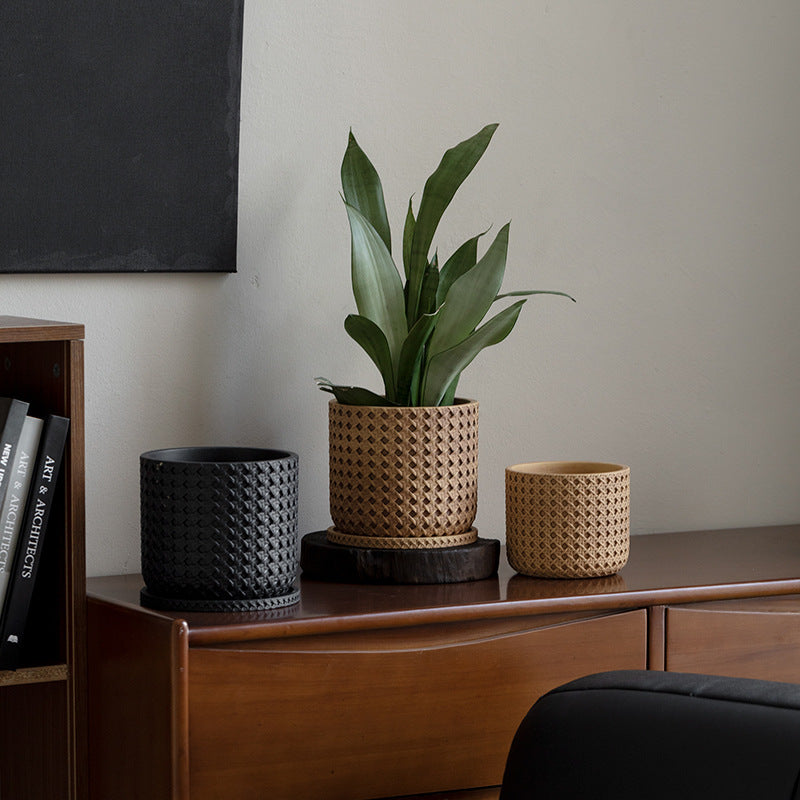 Textured Cement Planter with Tray