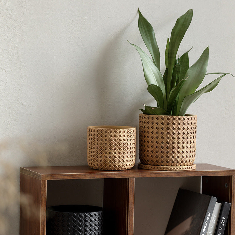Textured Cement Planter with Tray