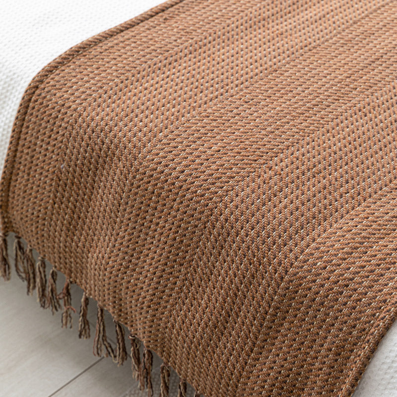 Brown Knitted Tassel Throw Blanket