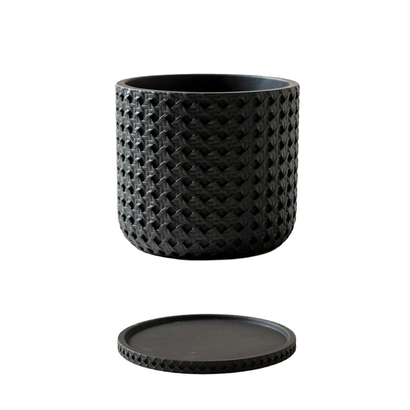 Textured Cement Planter with Tray