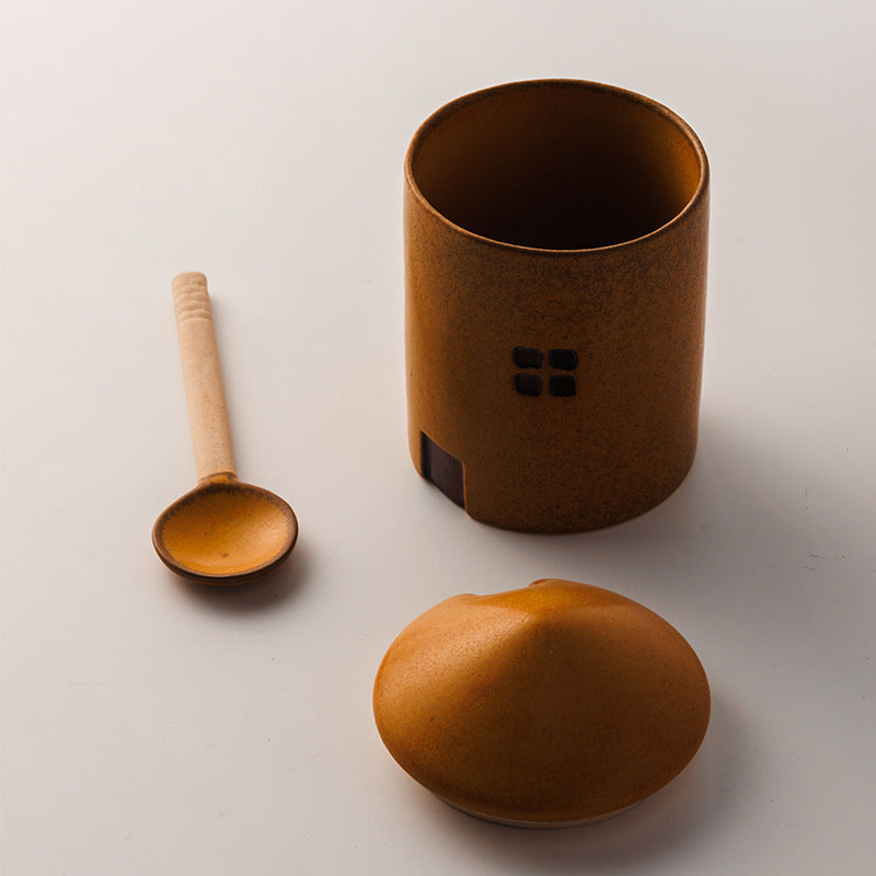 Ceramic House Jar with Spoon