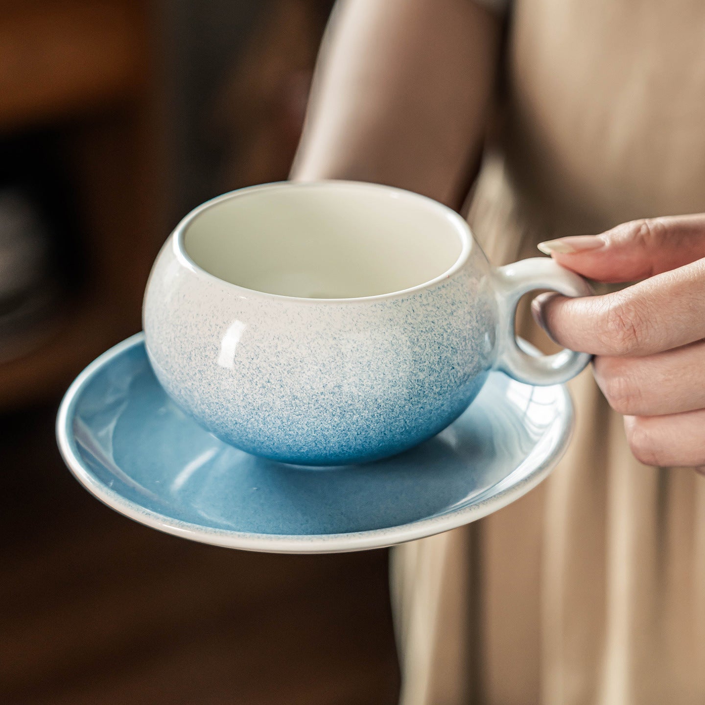 Sky Blue Ceramic Cup & Saucer