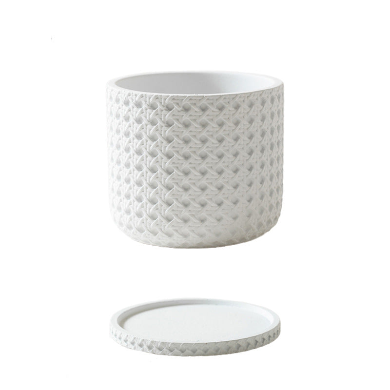 Textured Cement Planter with Tray