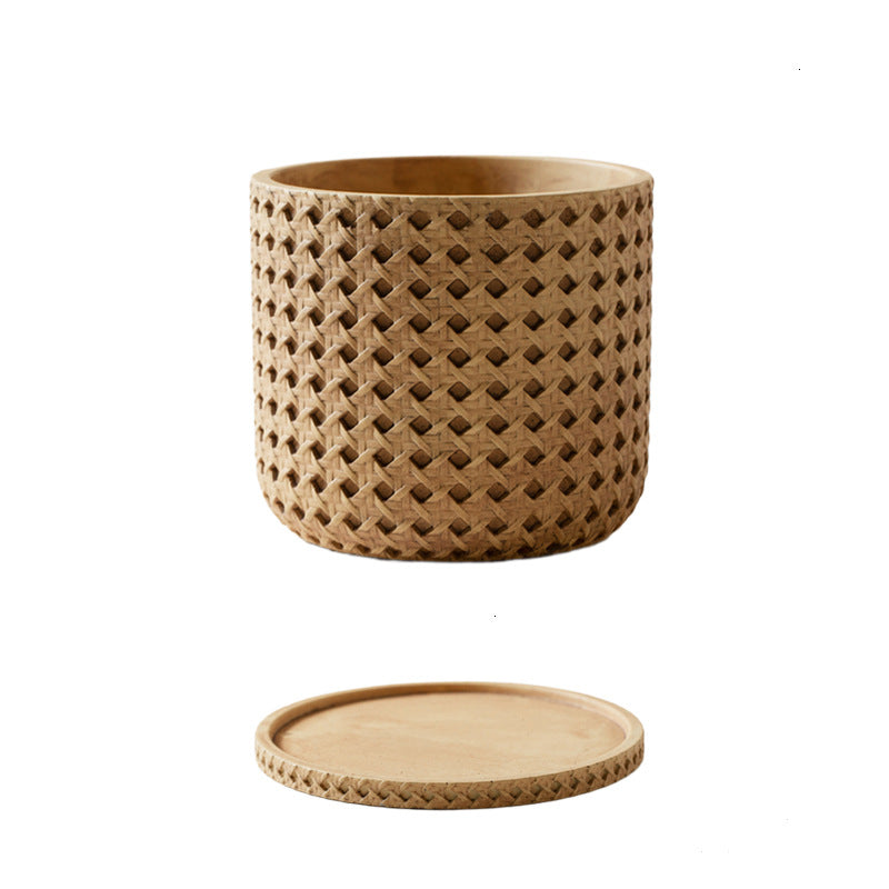 Textured Cement Planter with Tray