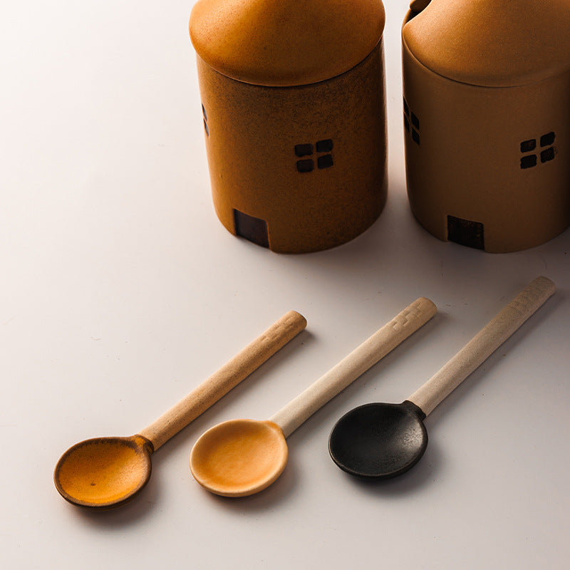 Ceramic House Jar with Spoon
