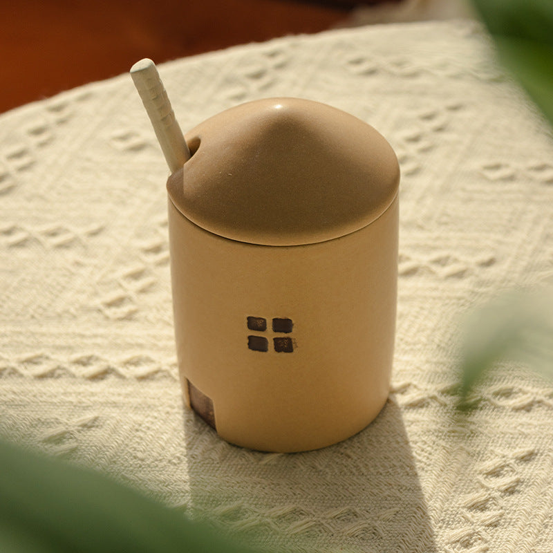 Ceramic House Jar with Spoon