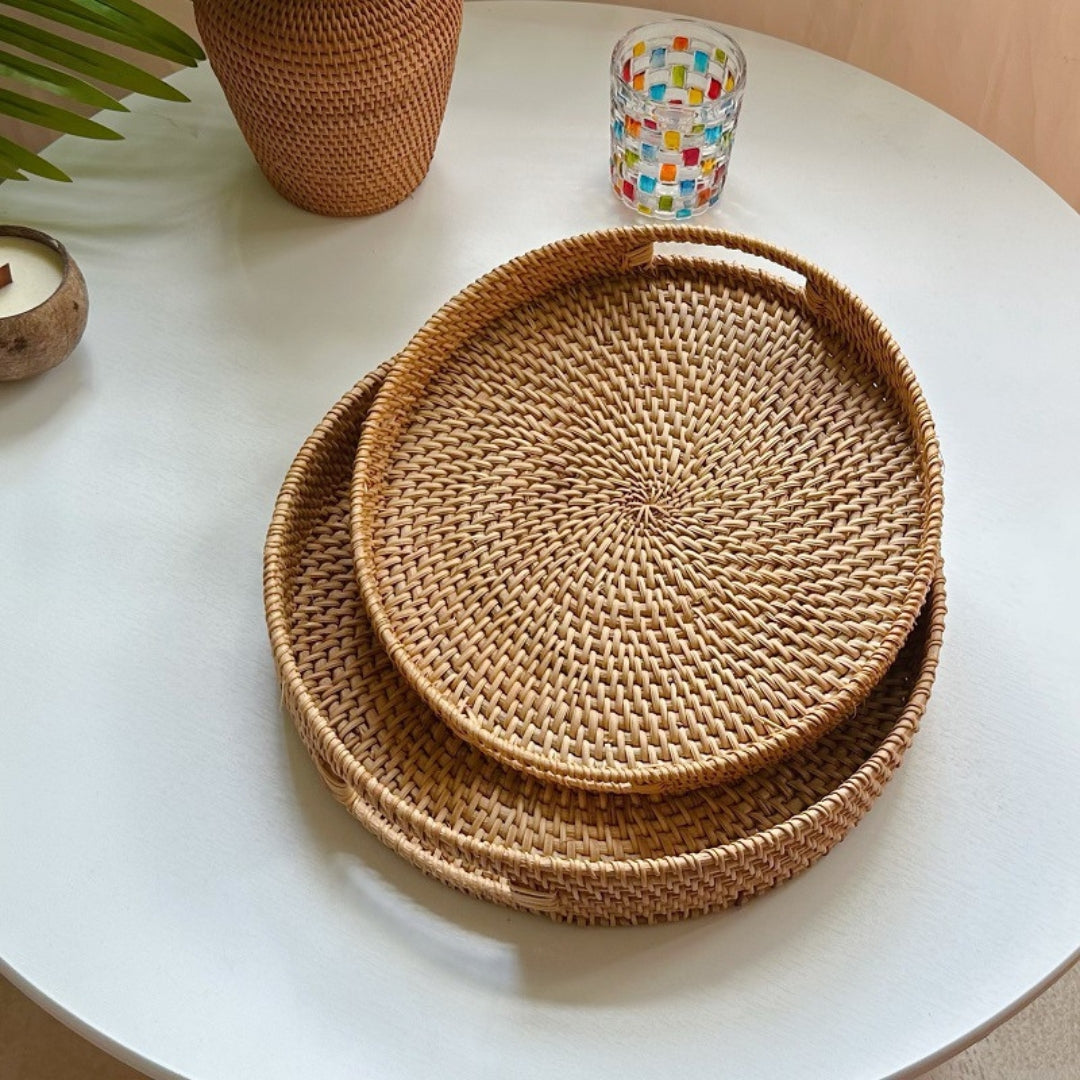 Handwoven Rattan Round Serving Tray