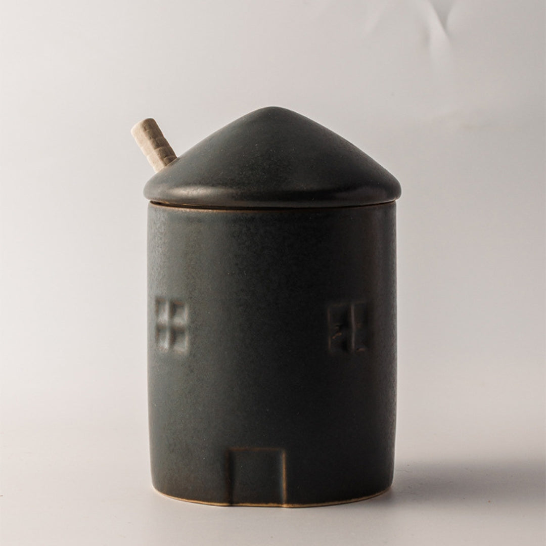 Ceramic House Jar with Spoon