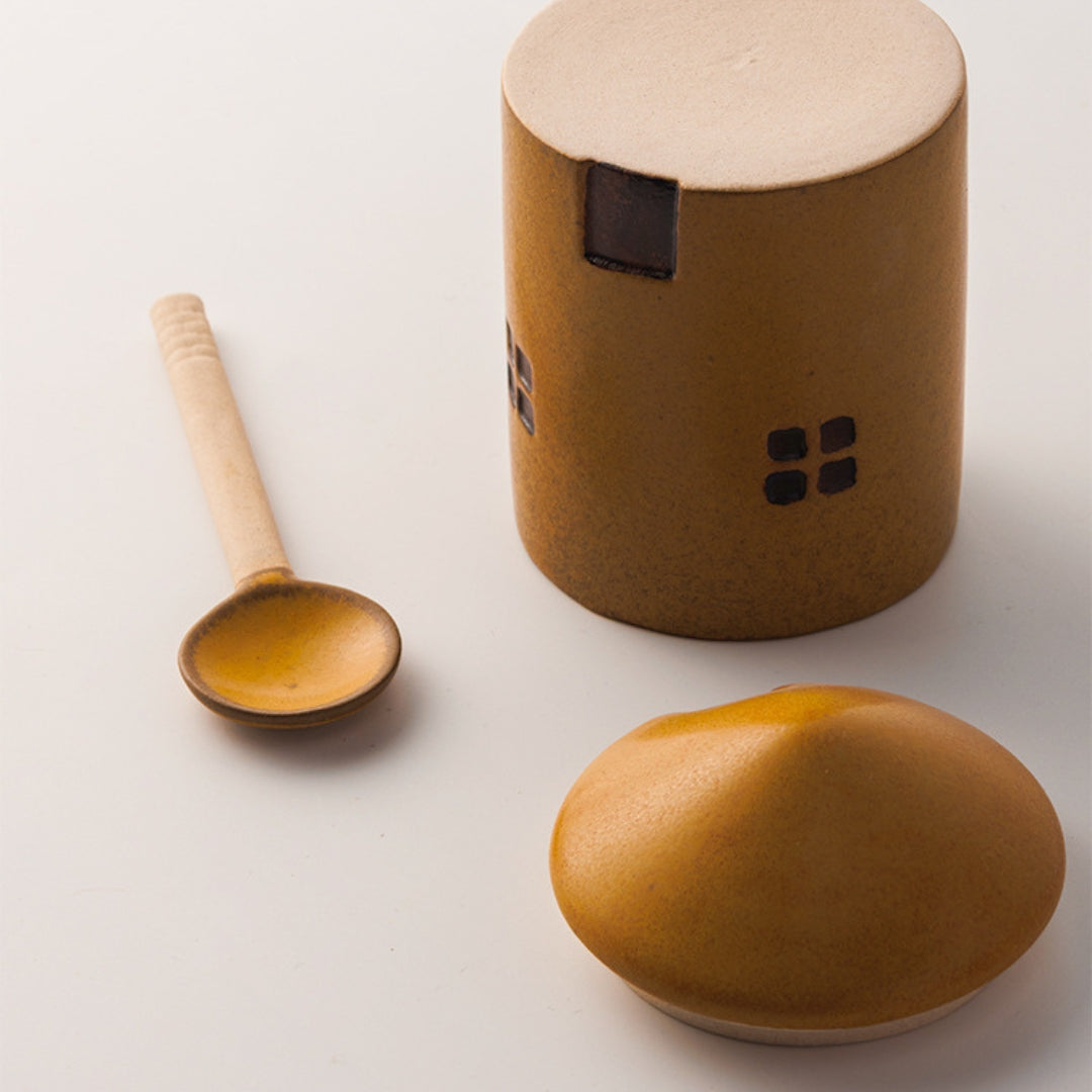 Ceramic House Jar with Spoon