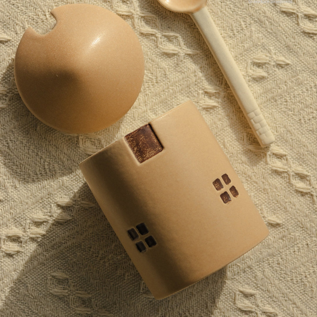 Ceramic House Jar with Spoon