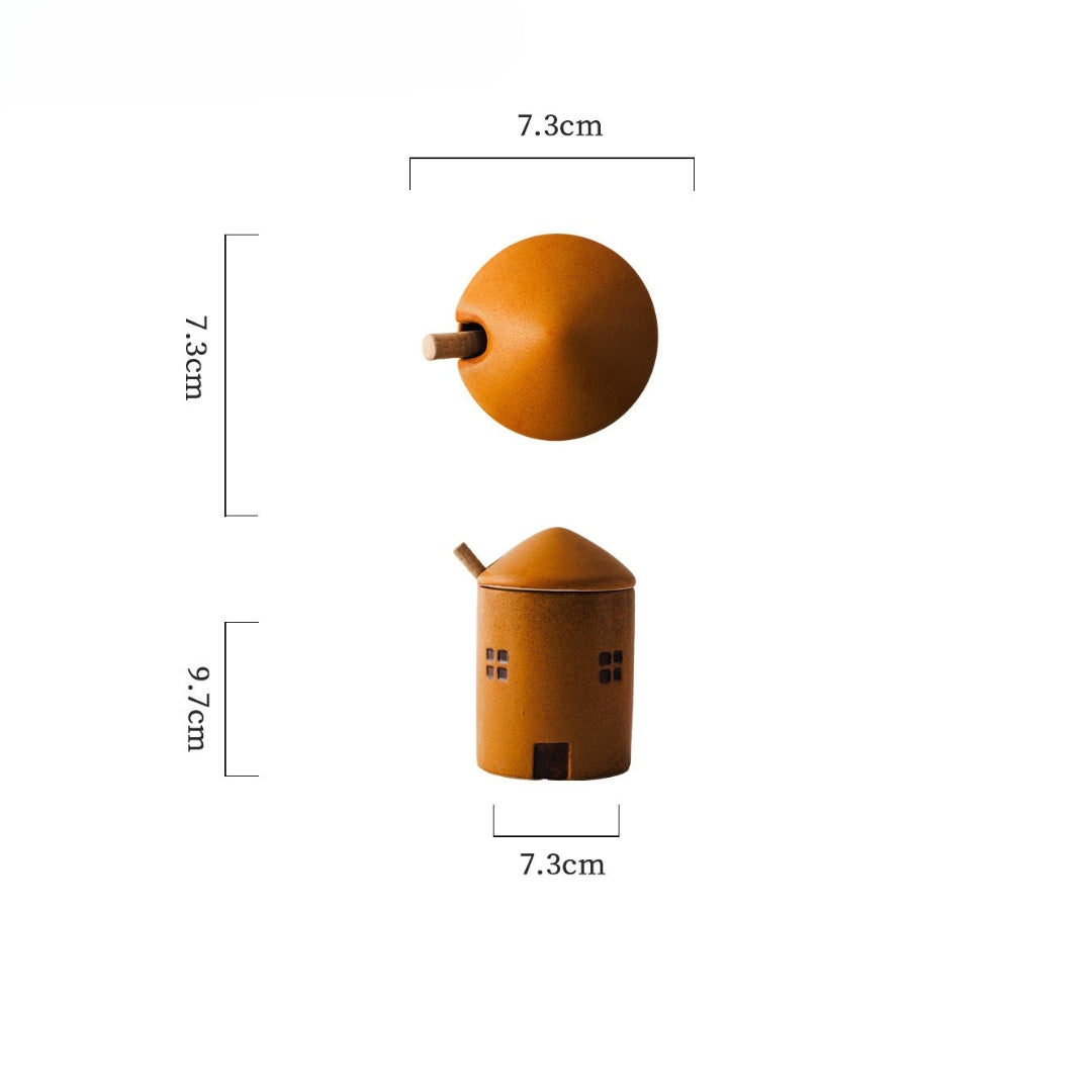 Ceramic House Jar with Spoon