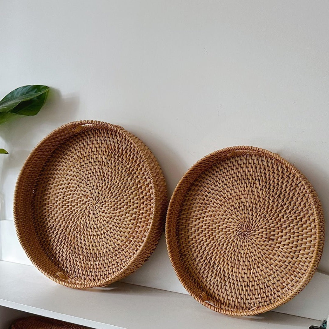 Handwoven Rattan Round Serving Tray