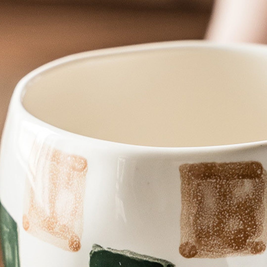 Checkered Cat Mug with Saucer