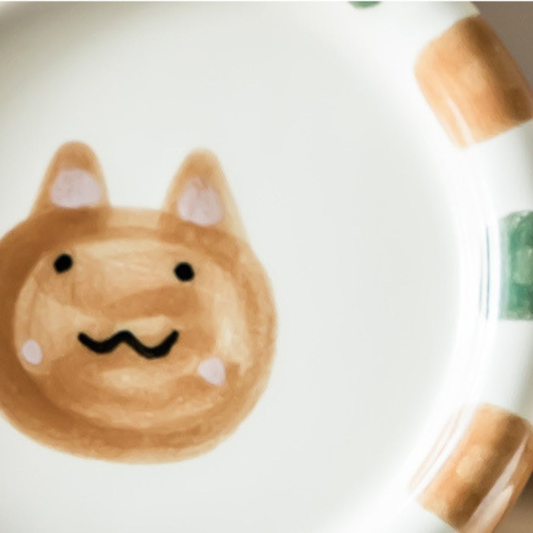 Checkered Cat Mug with Saucer