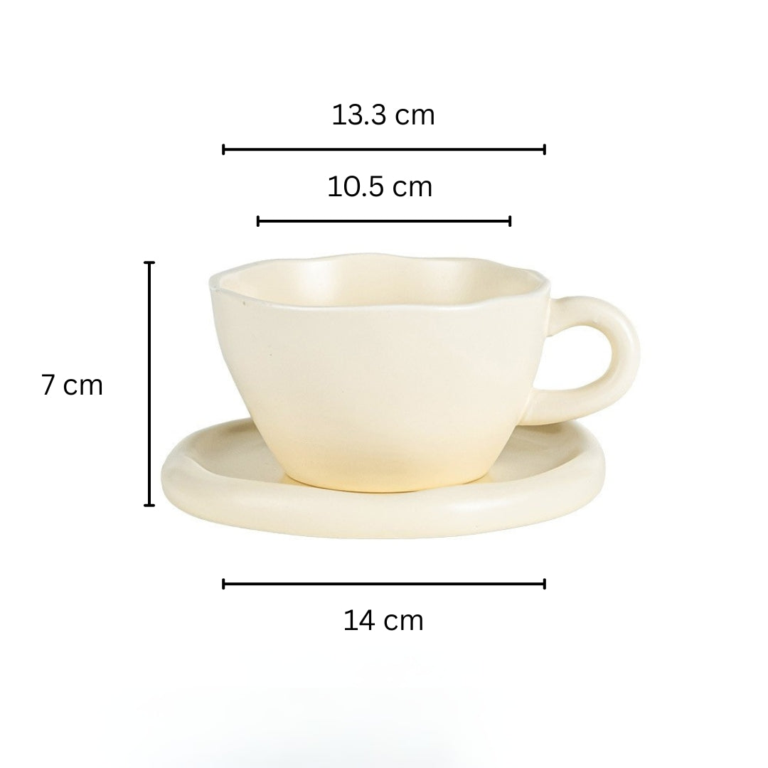 Ivory Ceramic Cup with Saucer