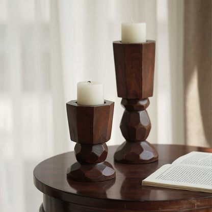 Hand-Carved Solid Wood Candleholder