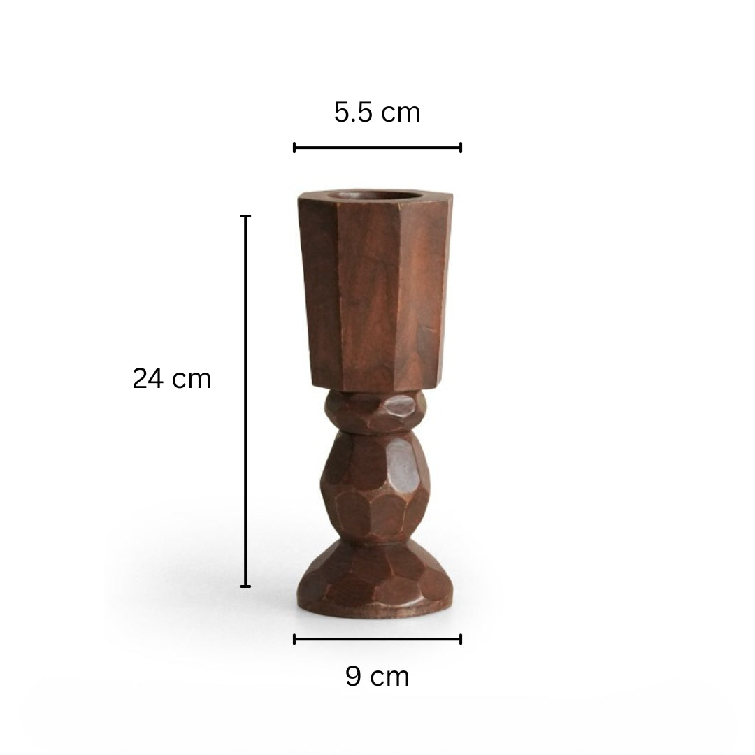 Hand-Carved Solid Wood Candleholder