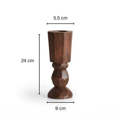 Hand-Carved Solid Wood Candleholder
