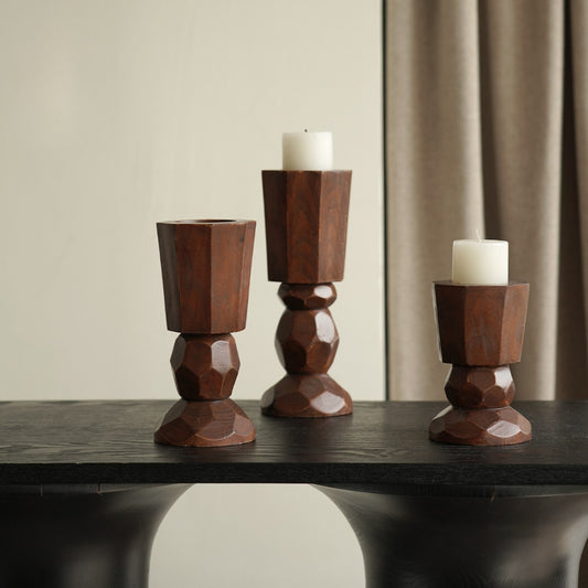 Hand-Carved Solid Wood Candleholder