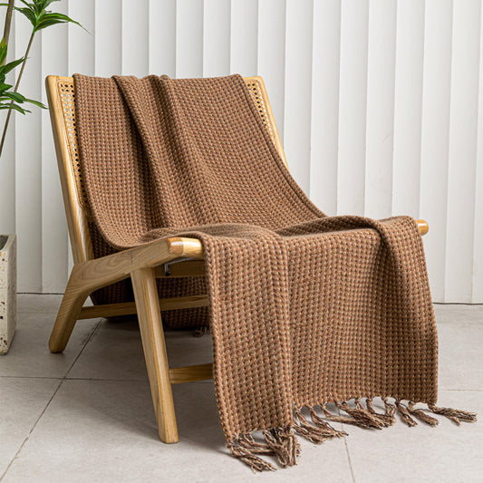 Brown Knitted Tassel Throw Blanket