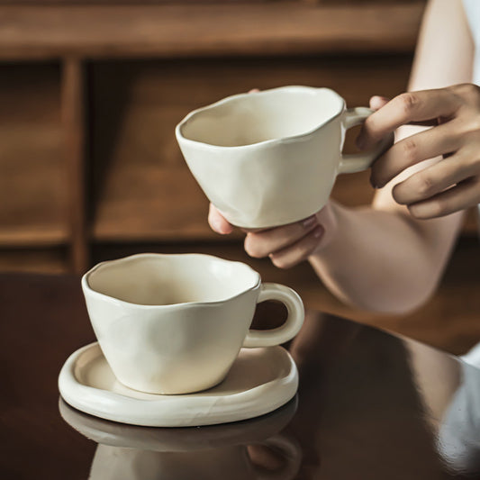 Ivory Ceramic Cup with Saucer