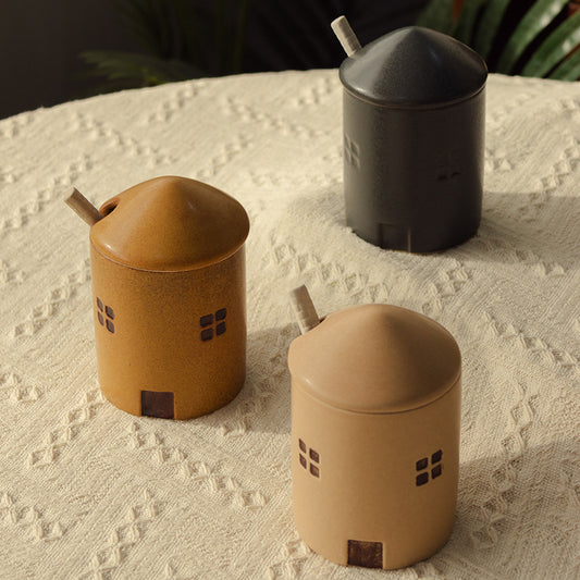 Ceramic House Jar with Spoon