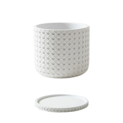 Textured Cement Planter with Tray