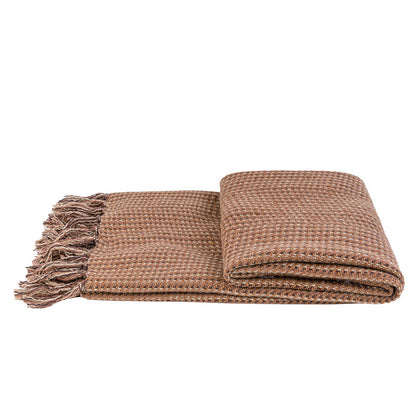 Brown Knitted Tassel Throw Blanket