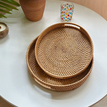 Handwoven Rattan Round Serving Tray