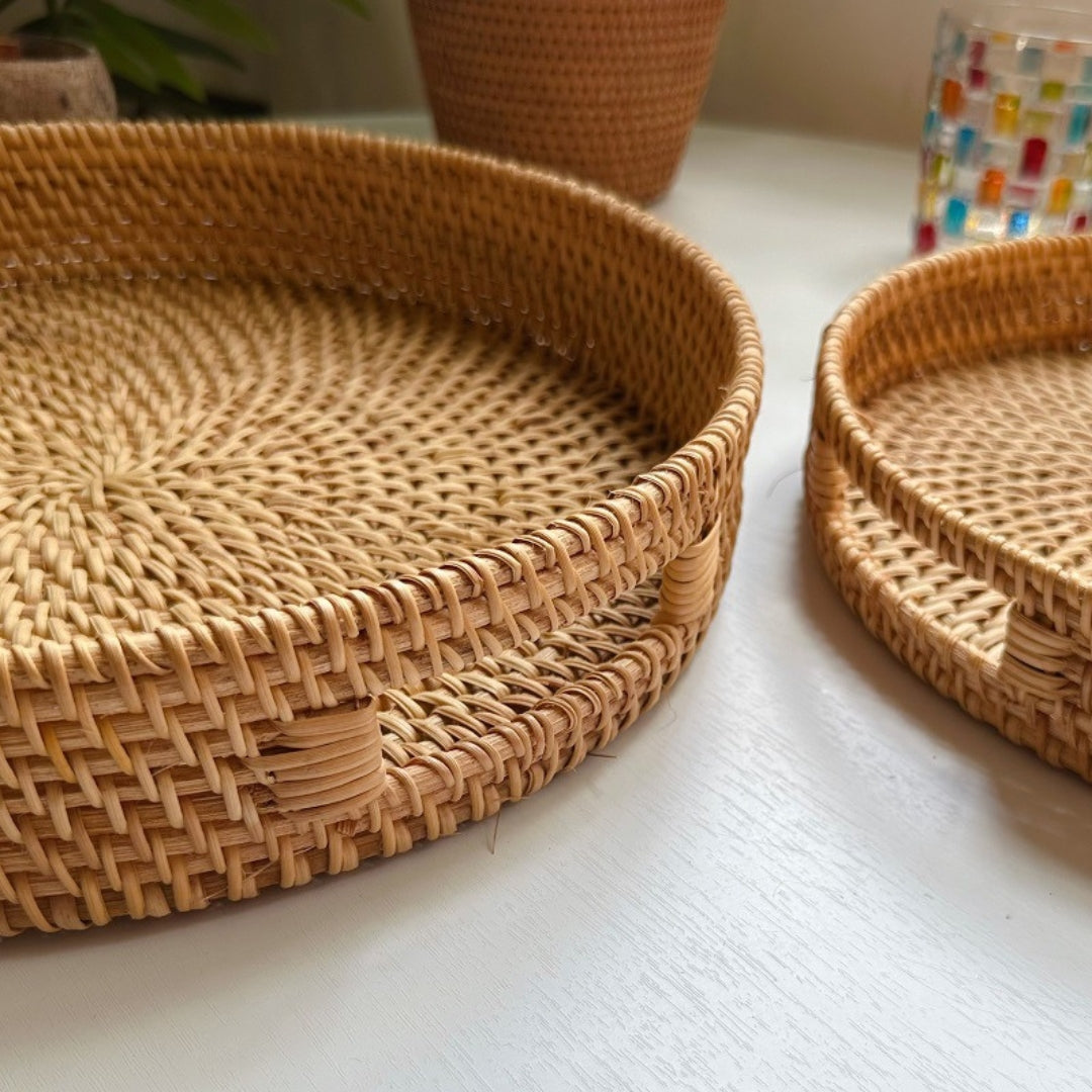 Handwoven Rattan Round Serving Tray