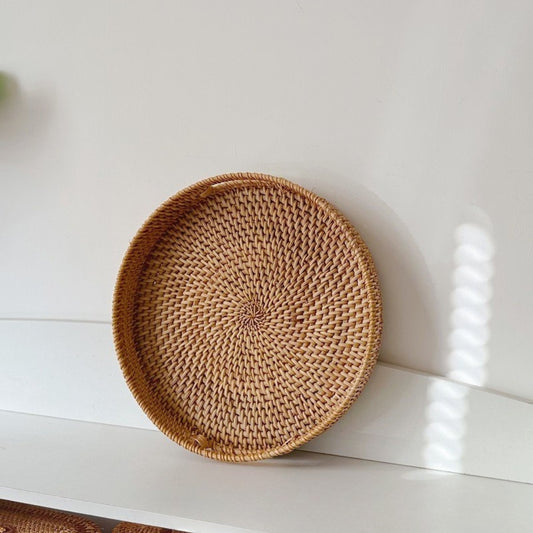 Handwoven Rattan Round Serving Tray