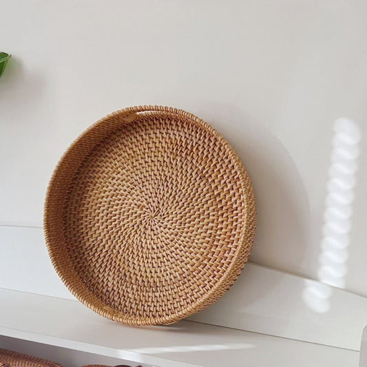 Handwoven Rattan Round Serving Tray